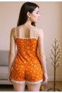 Kadın Turuncu Kalp Desenli Askılı Şortlu Dantelli Pijama Takımı