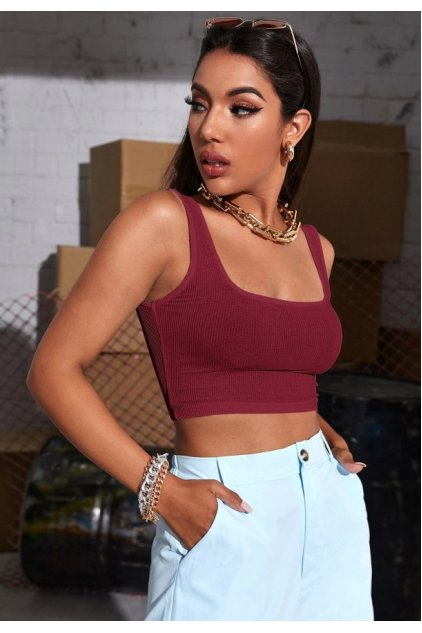 Kadın Bordo Kalın Askılı Crop Top Büstiyer