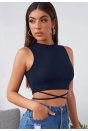 Kadın Lacivert Çapraz Bağlamalı Crop Top Büstiyer
