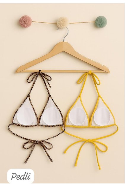 Kadın Leopar Desenli ve Sarı Minimal Kesim Üçgen Bikini Üstü