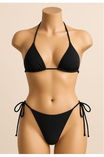 Kadın Siyah Yandan ve Boyundan Bağlamalı Bikini Mayo Takımı