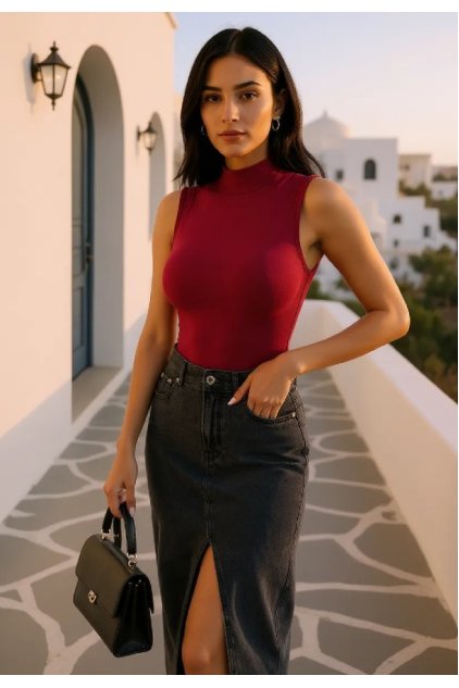 Kadın Bordo Kolsuz Balıkçı Yaka Basic Bluz