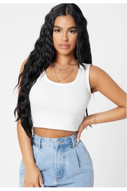 Kadın Beyaz Kare Yaka Crop Top Bluz