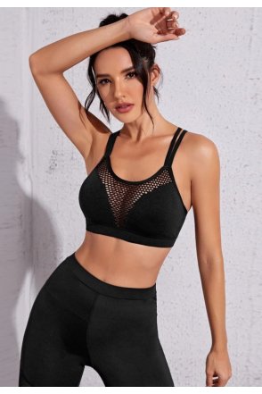 Kadın Siyah Fileli Crop Top Büstiyer
