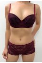 Kadın Bordo Push-Up Şortlu Dantelli Sütyen Takımı