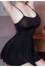 Kadın Siyah İp Askılı Mini Bodycon Gecelik