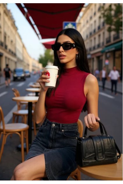 Kadın Bordo Kolsuz Balıkçı Yaka Basic Bluz