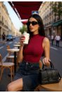 Kadın Bordo Kolsuz Balıkçı Yaka Basic Bluz