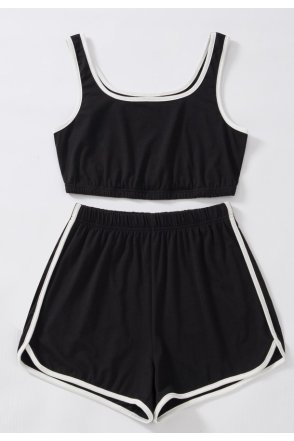 Kadın Siyah Askılı Crop Top ve Şortlu Gecelik Takım