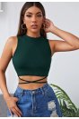 Kadın Yeşil Çapraz Bağlamalı Crop Top Büstiyer