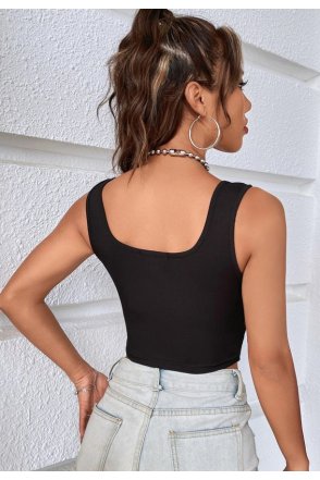 Kadın Siyah Göbek Dekolteli Crop Top Bluz