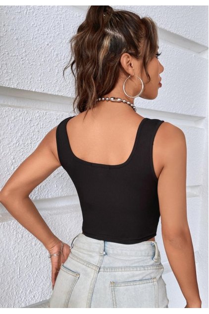 Kadın Siyah Göbek Dekolteli Crop Top Bluz