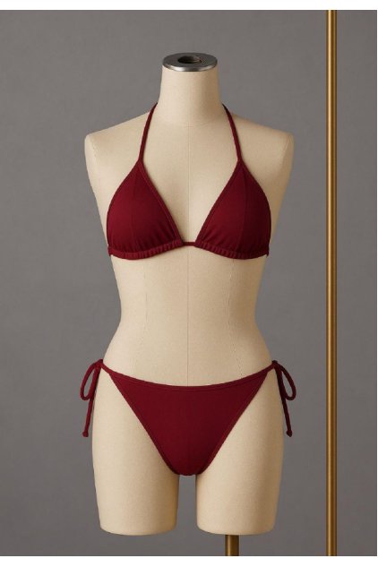 Kadın Bordo Yandan ve Boyundan Bağlamalı Bikini Mayo Takımı