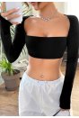 Kadın Siyah Uzun Kol Göğüs ve Sırt Dekolteli Crop Top Bluz