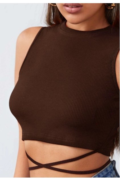 Kadın Kahverengi Çapraz Bağlamalı Crop Top Büstiyer