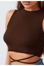 Kadın Kahverengi Çapraz Bağlamalı Crop Top Büstiyer