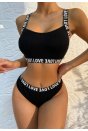 Kadın Siyah Çapraz Sırt Ve Love Yazı Detaylı Iç Çamaşır Takımı