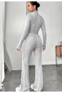 Kadın Gri Çizgili Boğazlı Crop Top ve Yüksek Bel Pantolon Takım