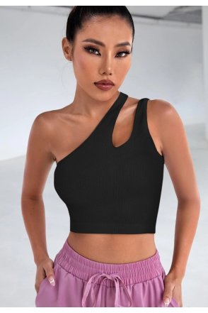 Kadın Siyah Tek Omuz Cut Out Detaylı Crop Top Bluz