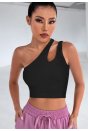 Kadın Siyah Tek Omuz Cut Out Detaylı Crop Top Bluz