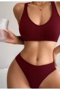 Kadın Bordo Desteksiz Seamless Tangalı İç Çamaşır Takımı