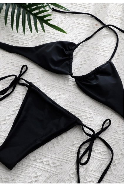 Kadın Siyah Yandan Bağlamalı Tangalı Üçgen Bikini Mayo Takımı