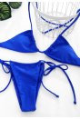 Kadın Mavi Yandan Bağlamalı Tangalı Üçgen Bikini Mayo Takımı