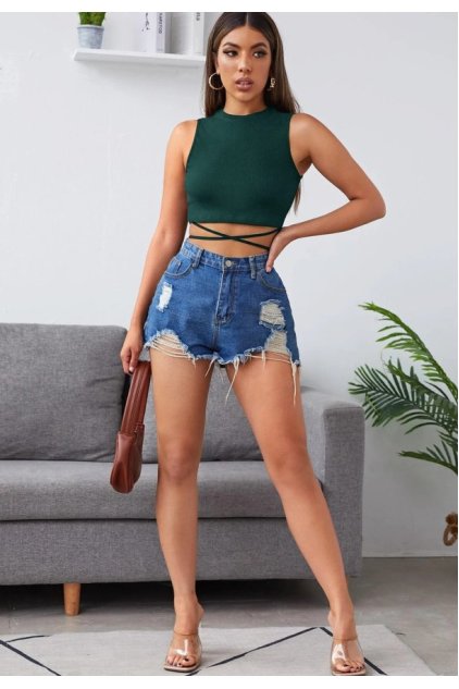 Kadın Yeşil Çapraz Bağlamalı Crop Top Büstiyer