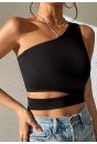 Kadın Siyah Tek Kol Cut Out Göbek Dekolteli Crop Top Bluz