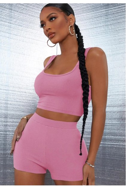 Kadın Pembe Şortlu Crop Top Gecelik Takım