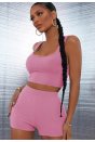 Kadın Pembe Şortlu Crop Top Gecelik Takım