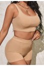 Kadın Krem Rengi Şortlu Crop Top Gecelik Takım