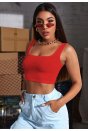 Kadın Kırmızı Kalın Askılı Crop Top Büstiyer