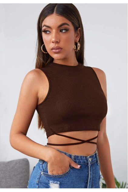 Kadın Kahverengi Çapraz Bağlamalı Crop Top Büstiyer