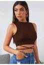 Kadın Kahverengi Çapraz Bağlamalı Crop Top Büstiyer