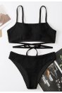 Kadın Siyah Çapraz Bağlama Detaylı Yüksek Bel Bikini Takımı