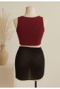 Kadın Bordo Yuvarlak Yaka Crop ve Siyah Pareo 2'li Set