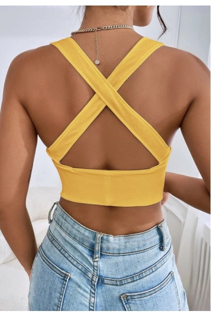 Kadın Sarı Çapraz Sırt Detaylı Şık Crop Top Büstiyer