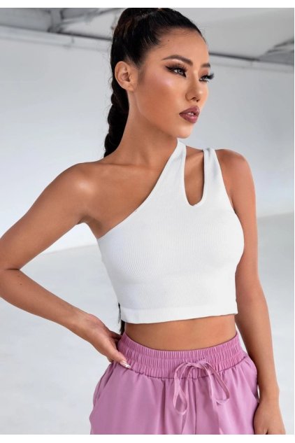 Kadın Beyaz Tek Omuz Cut Out Detaylı Crop Top Bluz