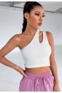 Kadın Beyaz Tek Omuz Cut Out Detaylı Crop Top Bluz