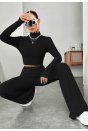 Kadın Siyah Boğazlı Crop Top ve Yüksek Bel Eşofman Takımı Spor Şık Kombin