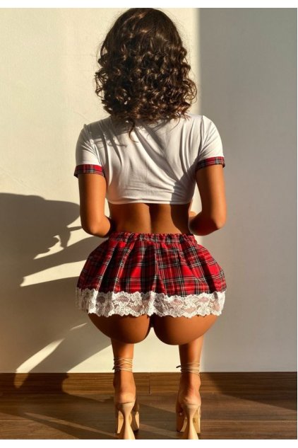 Kadın Beyaz Fantezi Liseli Kostümü Dantelli ve Tangalı