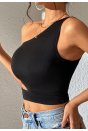 Kadın Siyah Tek Kol Cut Out Göbek Dekolteli Crop Top Bluz