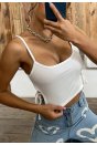Kadın Beyaz Yanlardan Bağlamalı Bel Dekolteli Crop Top Bluz