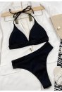 Kadın Siyah Boyundan Ve Belden Bağlamalı Yüksek Bel Bikini Takımı