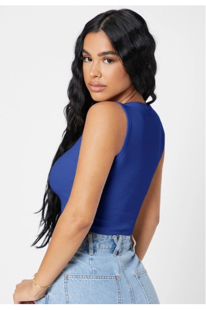 Kadın Lacivert Kare Yaka Crop Top Bluz