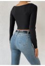 Kadın Siyah Uzun Kol Göğüs Dekolteli Şık Crop Top Bluz