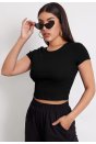 Kadın Siyah Yuvarlak Yaka Yarım Kol Crop Top Bluz