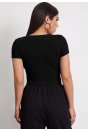 Kadın Siyah Yuvarlak Yaka Yarım Kol Crop Top Bluz
