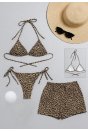 Kadın 3'lü Set Fosforlu Şortlu ve Yandan Bağlamalı Bikini Mayo Takımı